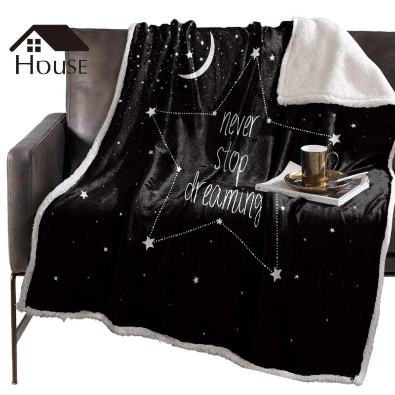 

BIGHOUSES Throw Blanket Never Stop Dreaming Stars Night Moon Fleece Blankets Winter Blanket Personalized Blankets Bedclothes