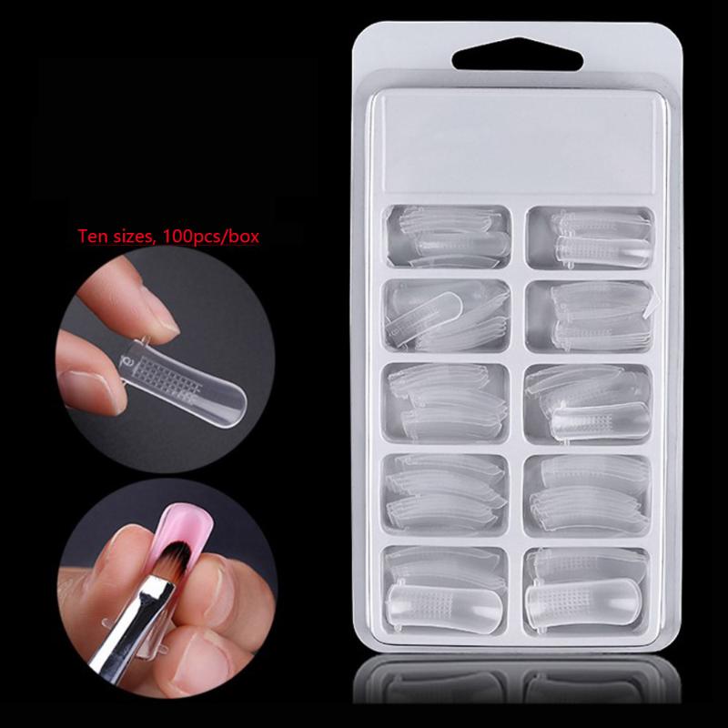 

100Pcs Quick Building Fake Nail Tips French Style Full Cover False Model Dual Finger Extension for UV Nail Art Tips Model, White
