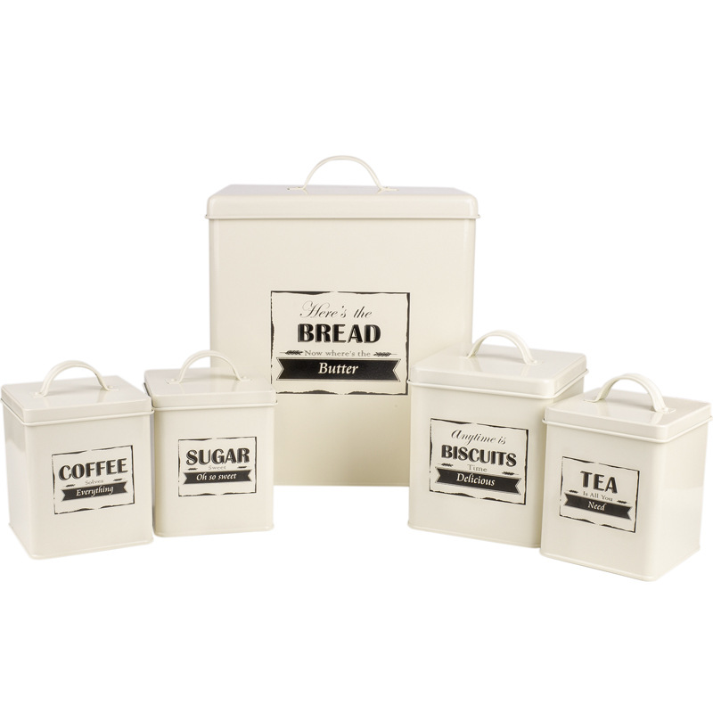 

5PCS Set Metal Kitchen Storage Box Biscuit Sugar Coffee Organizer Container With Lid Drinks Pantry Storage Tank