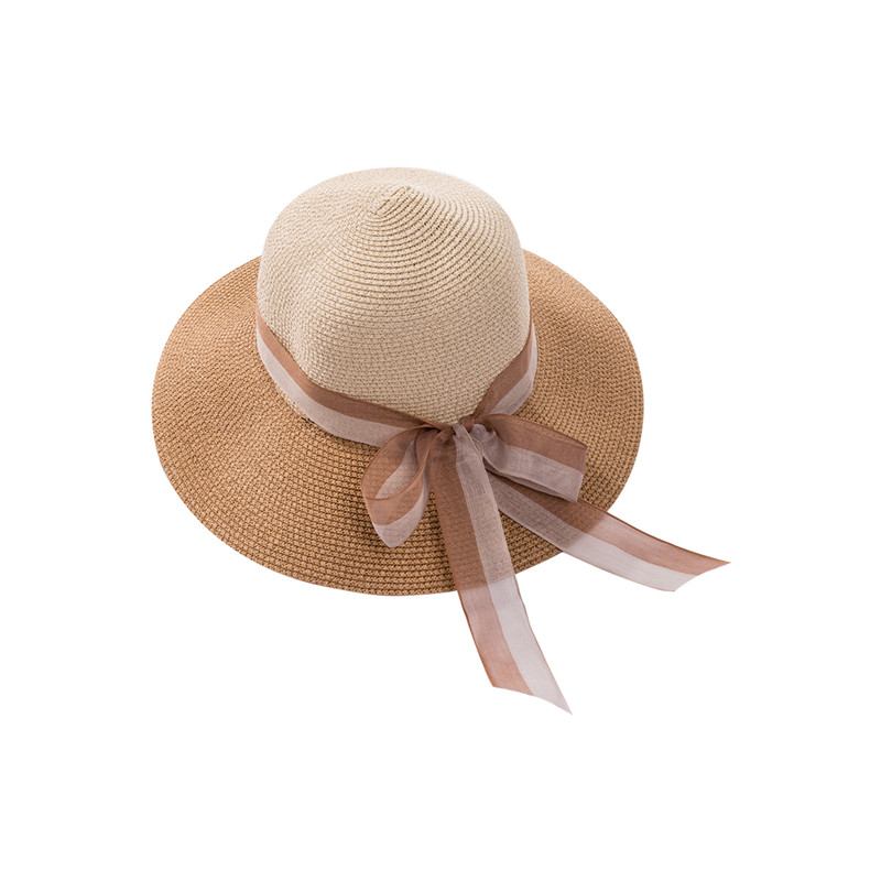 

New Women Sun Hats Hand Made Straw Hat Female Elegant Ribbon Bow-Knot Wide Brim Beach Hats Lady Casual Summer Shade Anti UV Caps