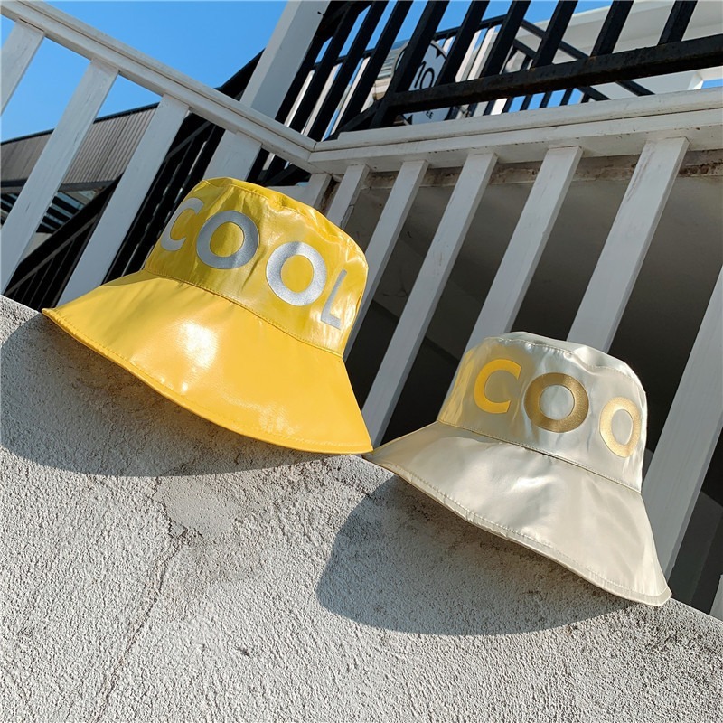 

Colorful Glitter Leather Bucket Hats Fashion Letter Printed Sun Hats for Men Women Simple Foldable Outdoor Sparkle Leisure