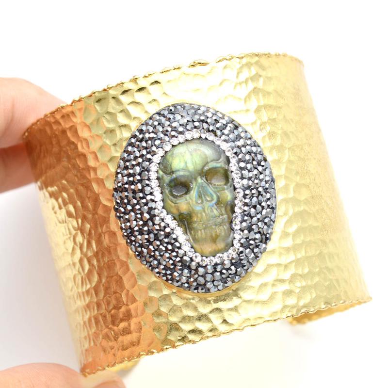 

Unique Natural Labradorite Carved Wide Bangles For Fashion Women Party Jewelry