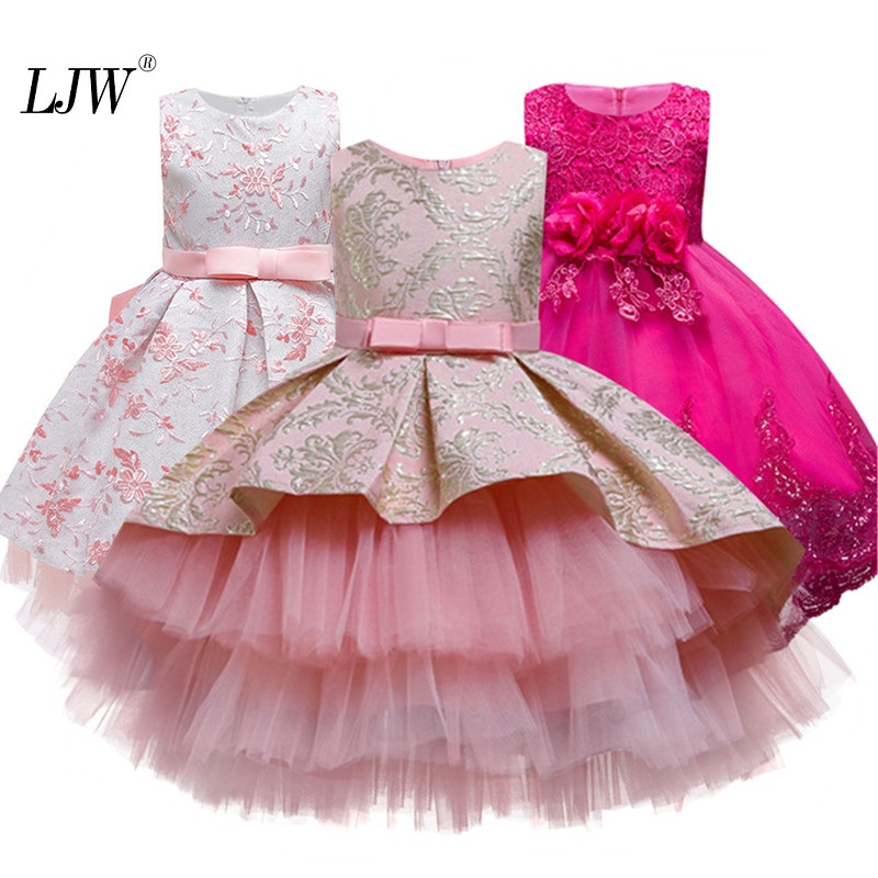 

2020 Sale Real Kids Girls Elegant Wedding Flower Girl Dress Princess Party Pageant Formal Long Sleeveless Lace Tulle 2-14 Y, As picture