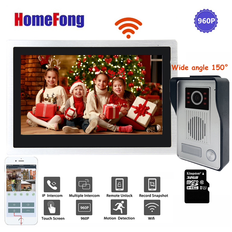 

Homefong Wide angle 150° 10 Inch Wireless Video Intercom Doorbell Wifi Video Door Phone Doorbell Remote Unlock Talk Motion Alarm