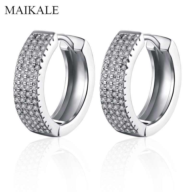 

MAIKALE Luxury Small Round Stud Earrings Inlay Cubic Zirconia Gold Silver Color Plated CZ Temperament Earrings for Women Jewelr