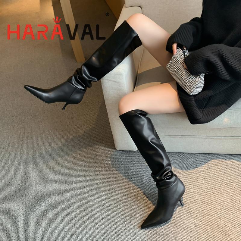 

HARAVAL 2020 Fashion Sexy High-Heel Women Boots Autumn And Winter Pointed Toe Stiletto Leather Boots European And American E34L, White