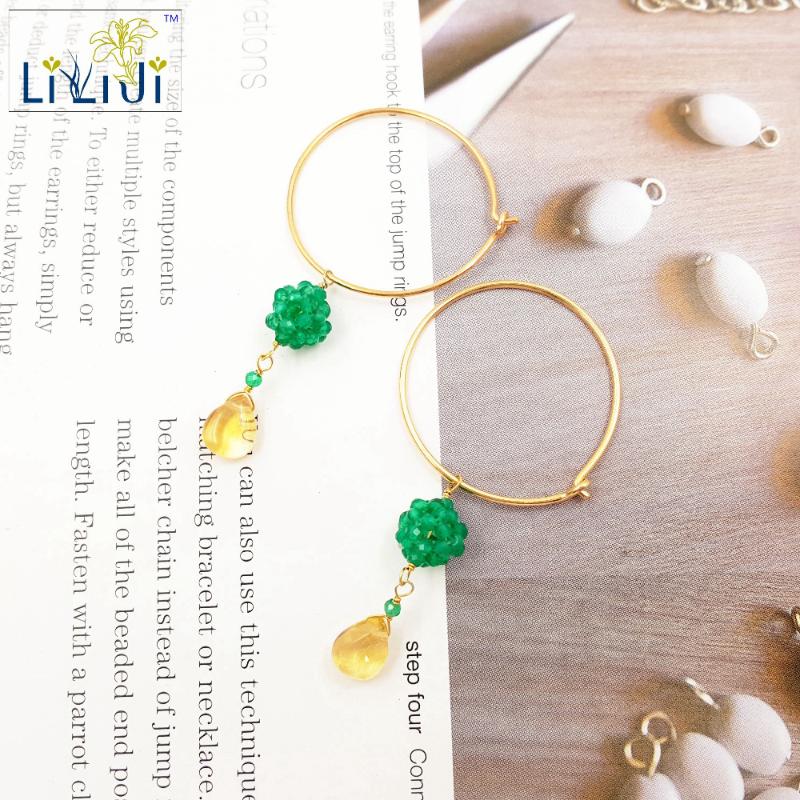 

Lii JI Natural Green Onyx,Citrine Tear Drop 925 sterling silver Handmade Knitting Drop Earring