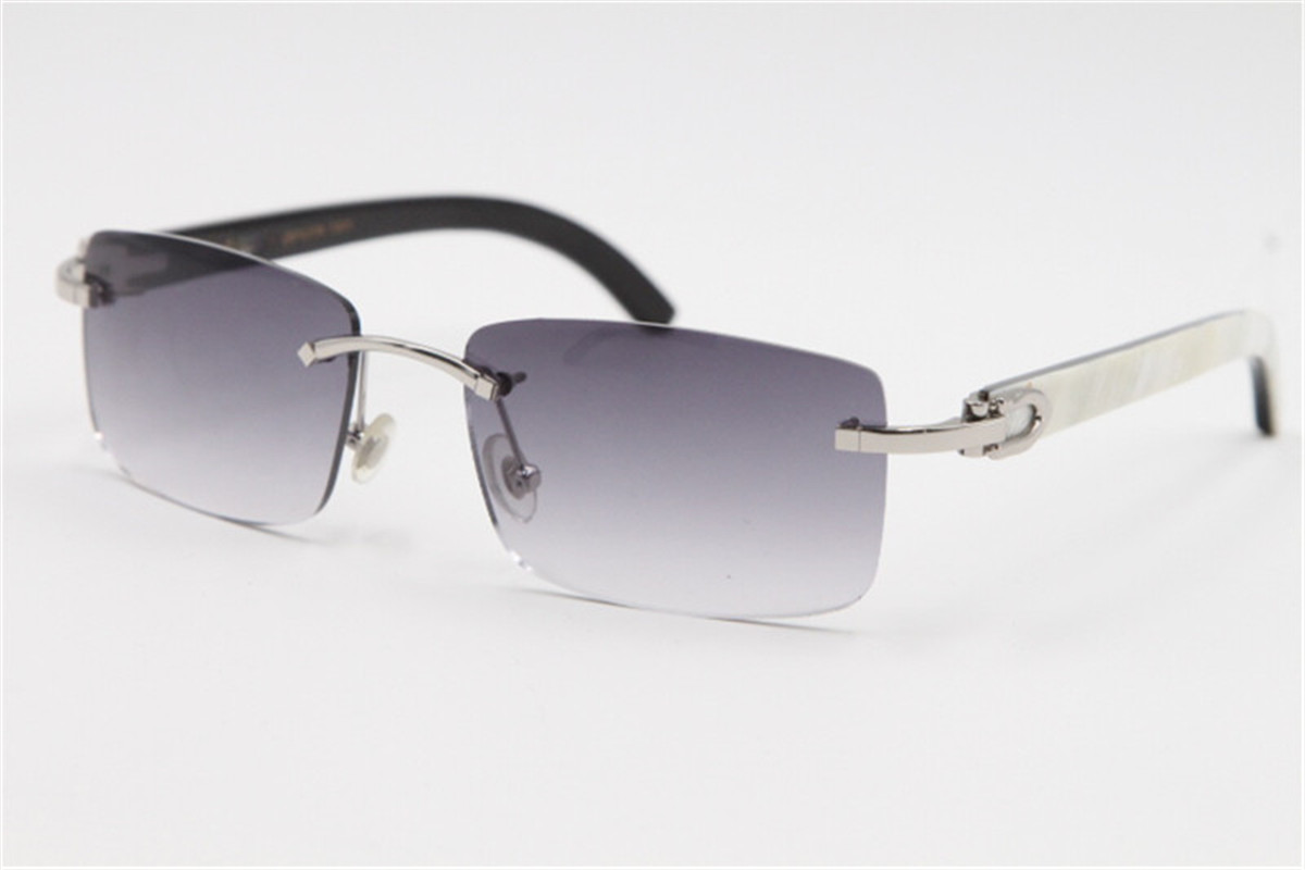 

2020 Free shipping New Style 8200757 Glasses Genuine Natural black and white vertical stripes Buffalo horn Rimless 8200758 Sunglasses Unisex