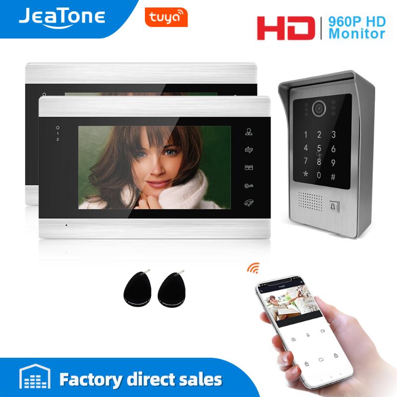 

Jeatone 960P/AHD Tuya WiFi IP Video Door Phone Intercom System Multiple Monitors Code Keypad//APP Unlock Access Control
