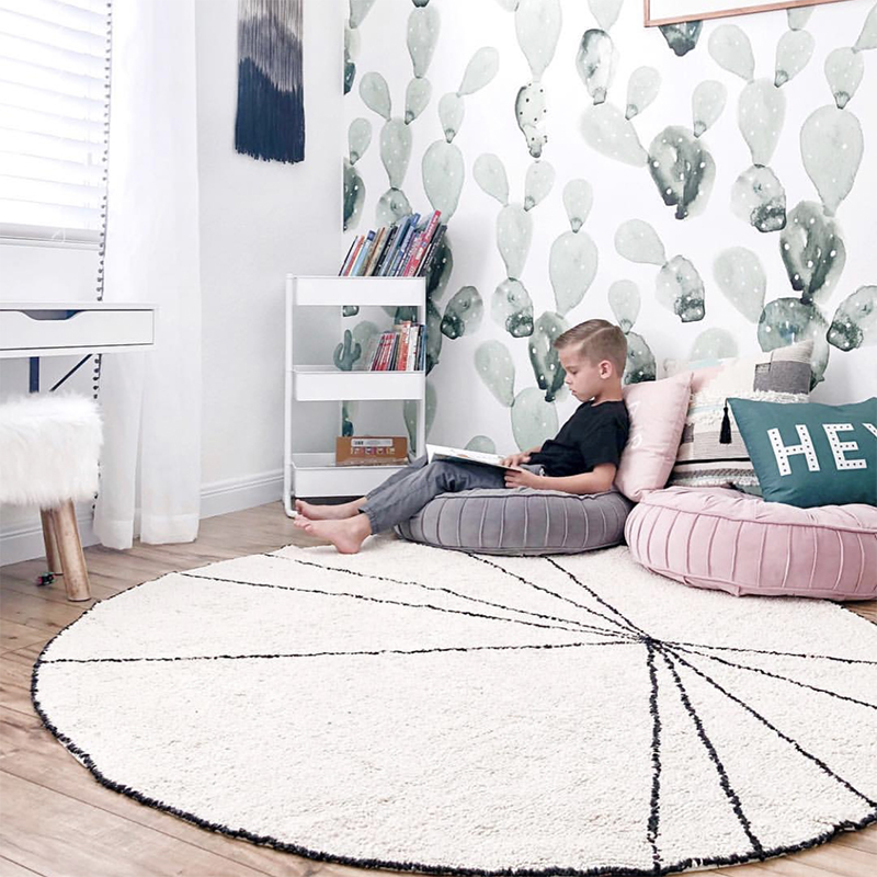 

120CM Nordic Baby Play Mats Newborn Crawling Mat Girls Kids Bedroom Rugs Round Floor Carpet for Living Room Decoration Nonslip, Pink