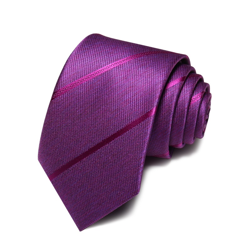 

2020 Brand New Fashion High Quality Men 7CM Striped Purple Necktie Wedding Business Formal Suit Neck Tie for Men with Gift Box