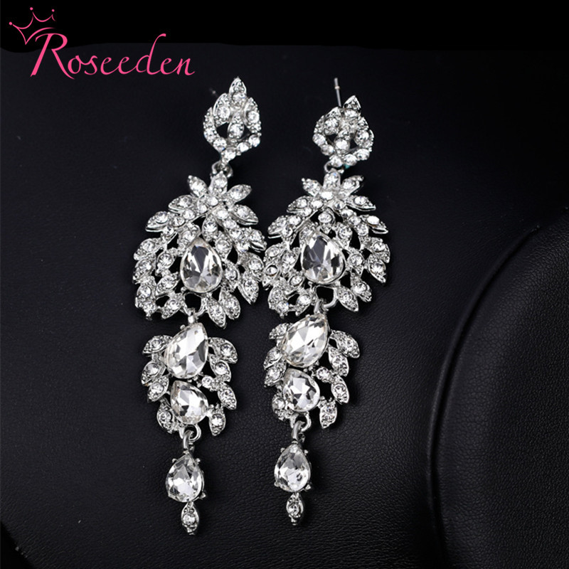 

2020 Classic Crystal Wedding Long Earrings for Women Rhinestones Bridal Party Prom Earrings Jewelry RE3132