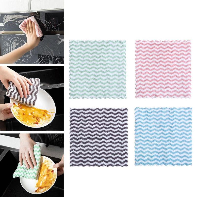 

Kitchen Dishclout Cloth Non-oil Wash Towel Wave Stripe Rag Cleaning Dry Kitchen Tools Nonstick And Coral Wet Oil Velvet Wip P3B3