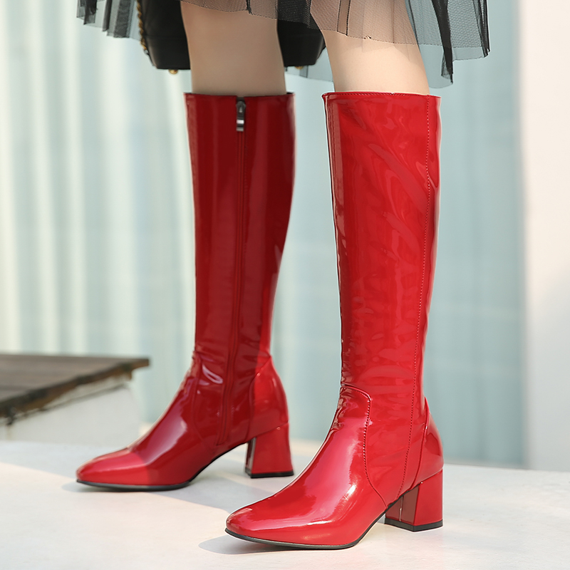 

Fashion Knee High Boots Women Shoes 2020 Autumn Winter Women's High Boots Black White Red Long Shoes Ladies Large Size 45