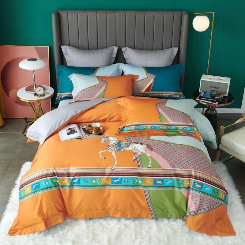 

4Pcs King Queen size Bohemia Luxury Royal Bedding Set 100S Egyptian Cotton Bed set Bed cover Duvet Cover Sheet/linens 40