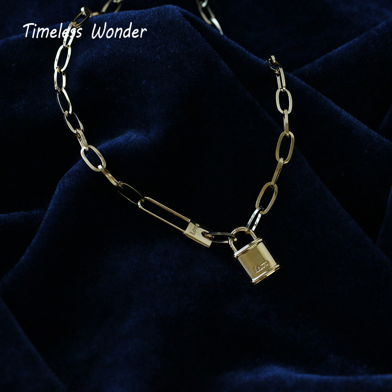 

Timeless Wonder Titanium Padlock Choker Necklace Women Stainless Steel Jewelry Gothic Boho Top Ins Gothic Japan Gift Trendy 1644
