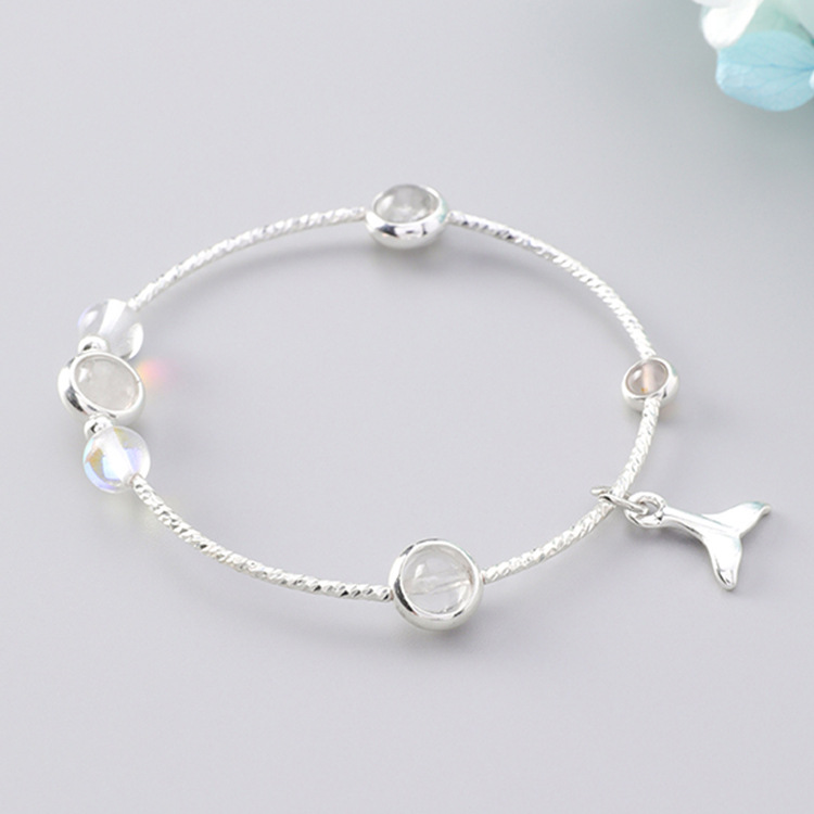 

Korean Simple Fishtail Bird Love Heart Pendant Moonstone Crystal Beads Bracelet Bangle for Women Girls Handmade Party Jewelry