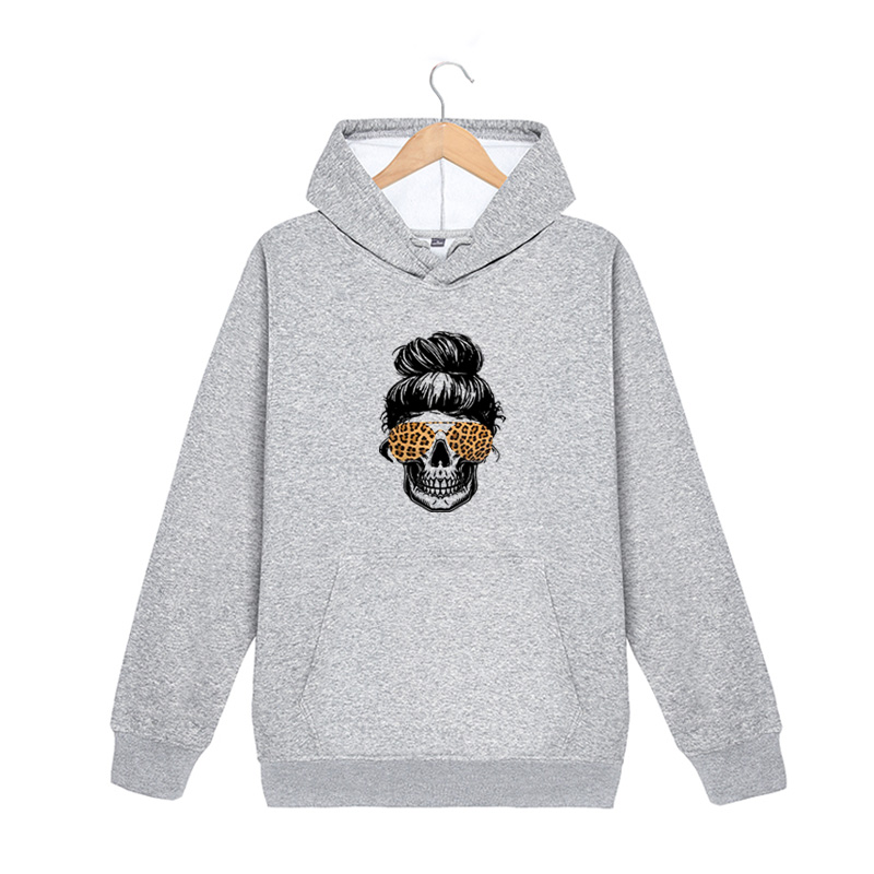 

DIY Men Hoodies Teenager Autumn Fashion Leopard Skulls Pattern Print Mens Womens Trendy Casual High Quality Pure Color Sweatshirts, Gray
