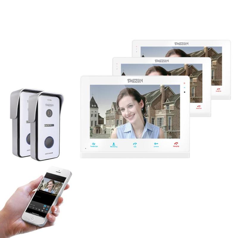 

TMEZON Wireless Wifi Smart IP Video Doorbell Intercom System 10 Inch+2x7 Inch Screen Monitor with 2x720P Wired Doorbell Camera