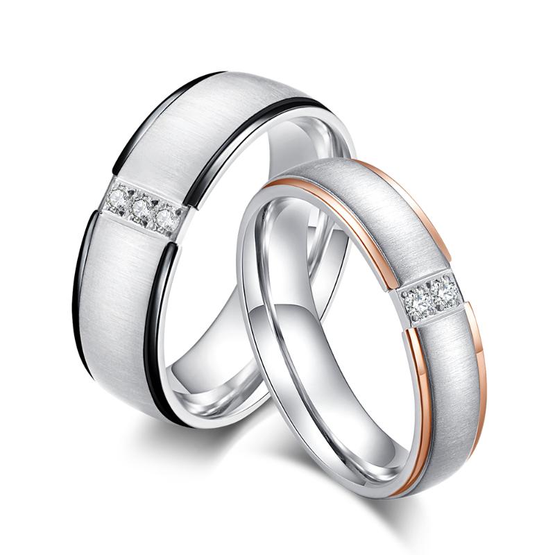 

Couple Rings for Women Men Fashion Jewelry Titanium Steel Crystal Stone Rose Gold Color Wedding Valentine's Day Gift