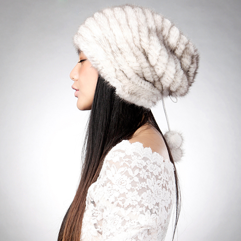 

New Knitted Real Hat fur Cap Women Hat Beanie Women Bucket Warmer Winter Retro Cap14620A, Color 4 brown