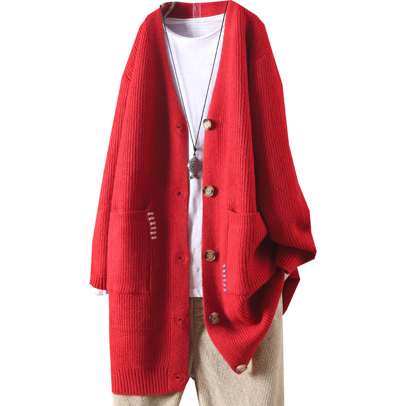 

Autumn Winter New Solid Color Long Sweaters Single-Breasted Full-Sleeved Cardigan Jacket Knitted Coat Plus Size Thick Outerwear, Beige