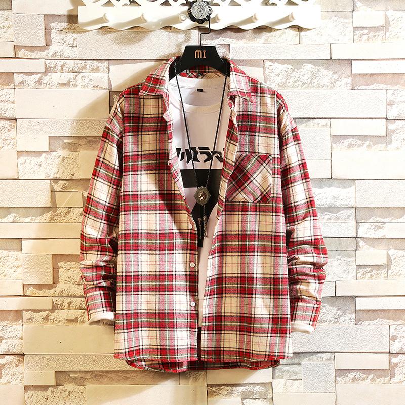 

2020 Spring Autumn Long Sleeves New Flannel Collar Korea STYLE Shirt For Men's Plaid Harajuku Clothing kg-50, Tx08 3