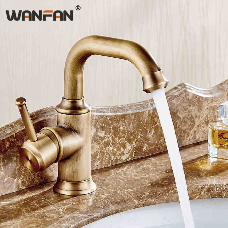 

Basin Faucet Bathroom Waterfall Hot and Cold Water Mixer Tap Antique Brass Deck Mounted Bathroom Sink Taps LT-1014