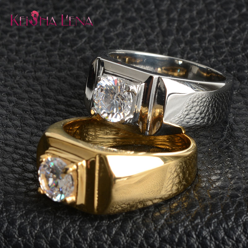 

not fade 316L Stainless Steel Rings For man Classic Uplifted 4 Prong Single shining Zirconia Engagement Wedding Ring Jewelry