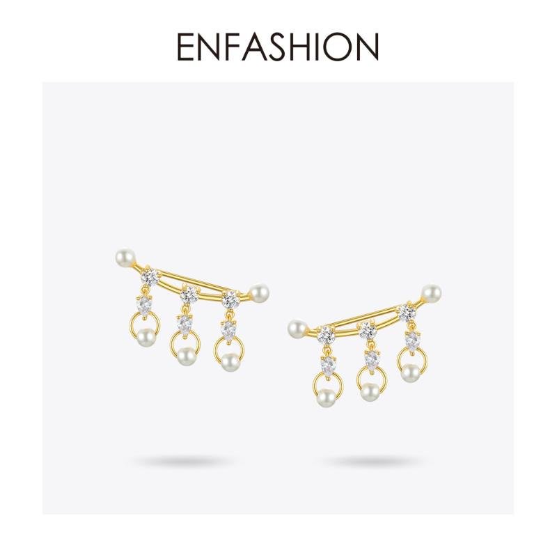 

ENFASHION Shiny Pearl Crystal Stud Earrings For Women Statement Gold Color Lady Cute Earings Fashion Jewelry 2020 Kolczyki E1164