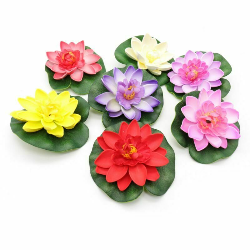 

10Pcs Artificial Lotus-Leaf Flowers Fake False Water Lily Floating Pool Plastic Plants Lotus Flower For Garden Pool DIY Decor, Blue