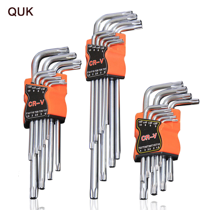 

QUK 9Pcs Allen Key Set Hex Wrench Adjustable Spanner Portable L-Shape Screw Nuts Wrenches Ball Hexagon Torx Head Repair Tools