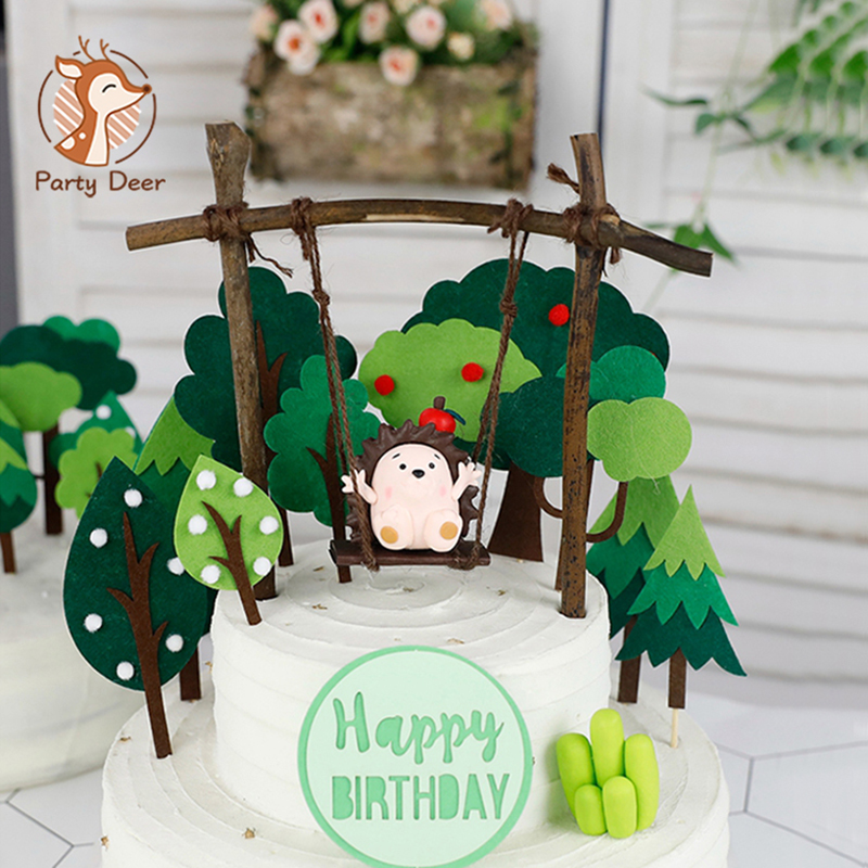

Cake topper Birthday party decorations tree hedgehog a swing cake topper Hawaiian Summer Wedding Party
