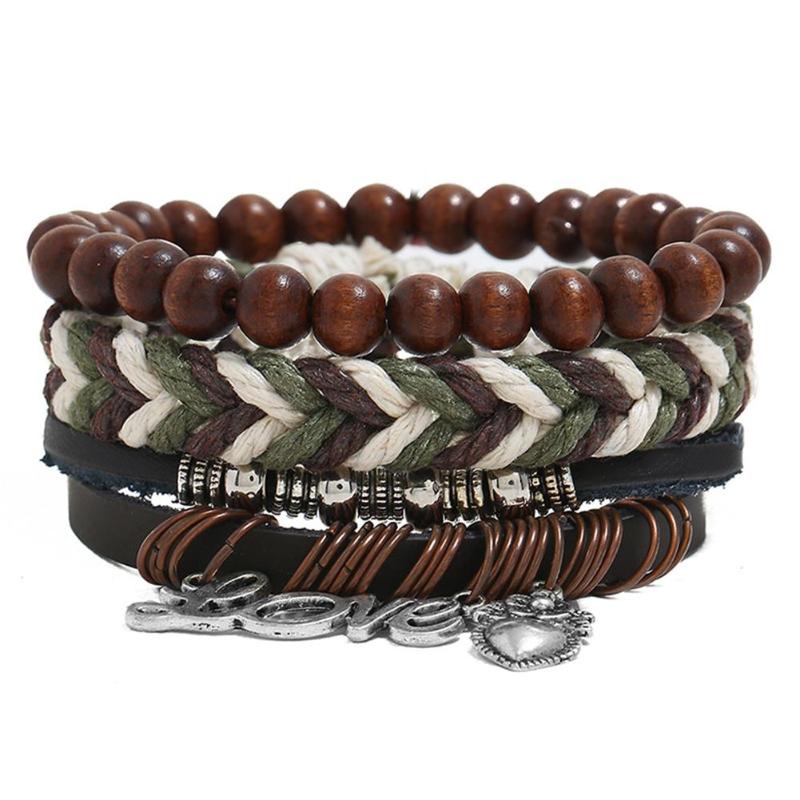 

3pcs Handmade Beads Bracelets Braided Rope Ethnic Woven Knit Bangle Jewelry Dress-up Accessories Gift for Women Men
