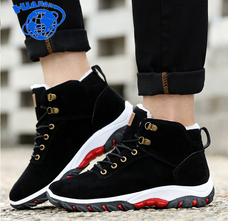 

HUANQIU Winter Shoes Men Plush Warm 2020 Winter Boots Men Anti skidding Boots Warm fur ZLL454, Black
