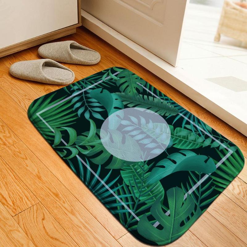 

Carpets Rainforest Style Palm Leaves Bathroom Mat Bedside Rug Super Soft Crystal Fleece Anti-skid Kitchen Carpet Balcony Doormat, No.02
