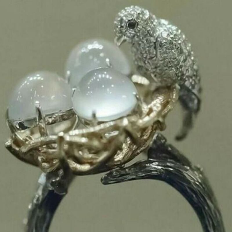 

Fashion Design Ring for Woman Sweet Romantic Bird Nest Ring Glamour Wedding Engagement Bride Q5P390