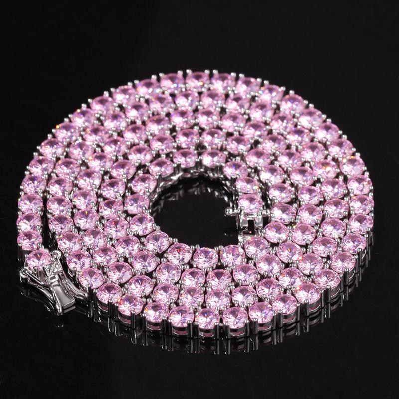 

ASUM 4MM Pink Tennis Chains Necklace 3A Zircon Cz Bling Bling Full Iced Out Necklace Fashion Rock HipHop Jewelry