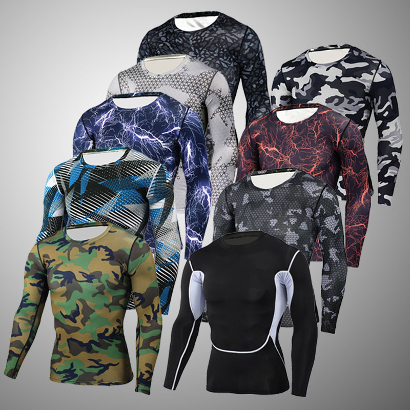 

Men Compression Run jogging Suits Sportswear Sports Set Long sleeves t shirt/leggings male Gym Fitness Tight clothing 2pcs/Sets, Photo color