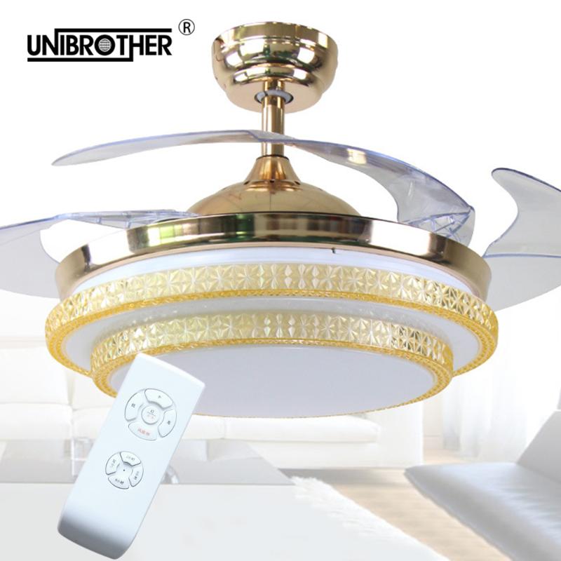 

crystal 42 inch ceiling fan lamp with Light Remote Control Acrylic Leaf led for Living Dining Bed room Invisible home decoration