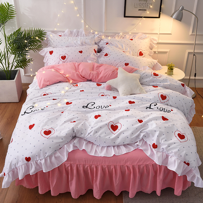 

Bedding Sets 4Pcs/Set Love Heart Strawberry Girl Duvet Cover Bed Set Lotus Leaf Adult Child Sheets And Pillow Cases, Style 7