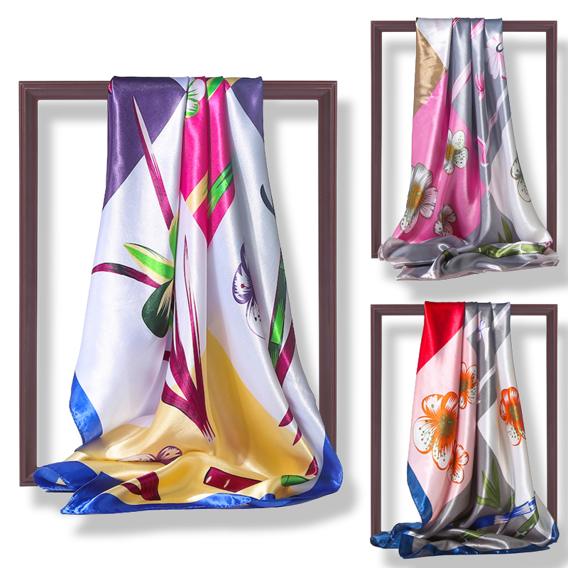 

New Bandana Lady Hari Silk Square Scarf Print Designer Big Hijab Female Shawl and Wraps Fashion Women Headkerchief Summer 2020