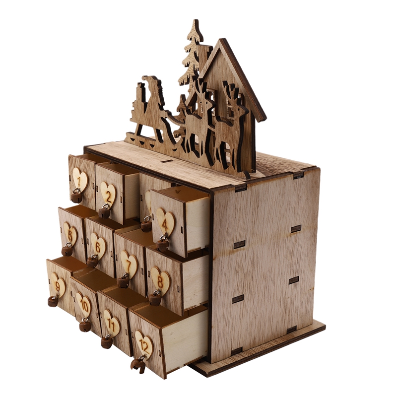 

Christmas Wooden Ornaments Christmas Advent Calendar Drawer Jewelry Box for Wedding Decoration New Year's Toys Natural Crafts Su
