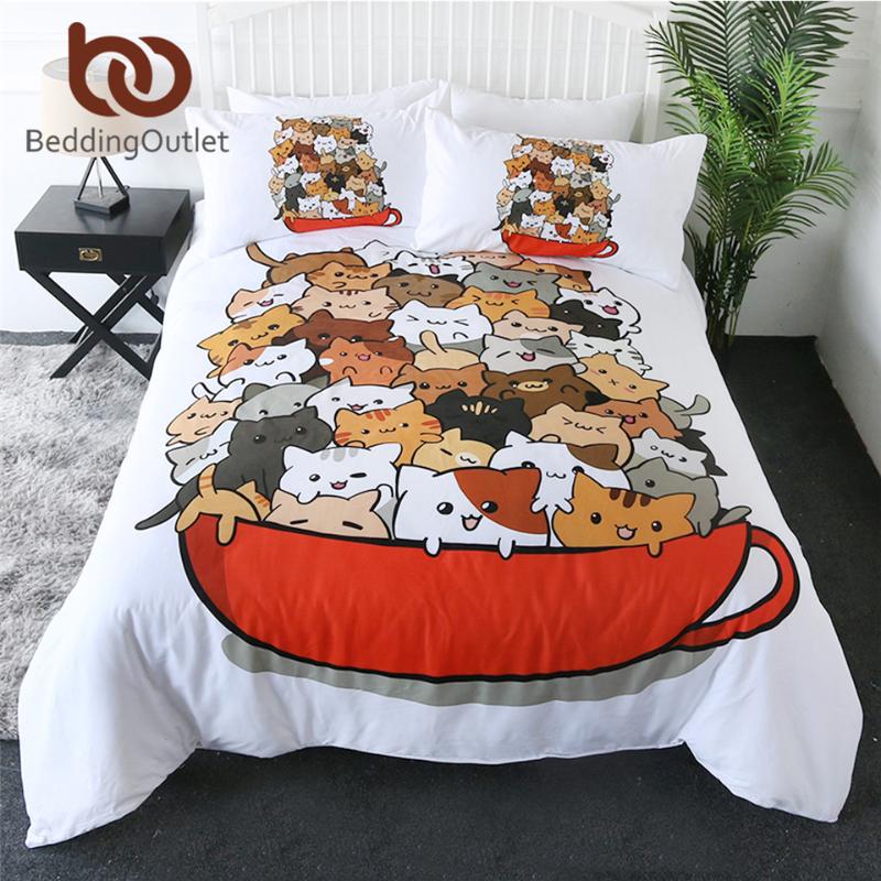 

BeddingOutlet Teacup Cat Bedding Set Comforter Cover Cute Bed Set King Cartoon Kids Bedspreads 3pcs Animal Lover Parure De Lit, Cat 19