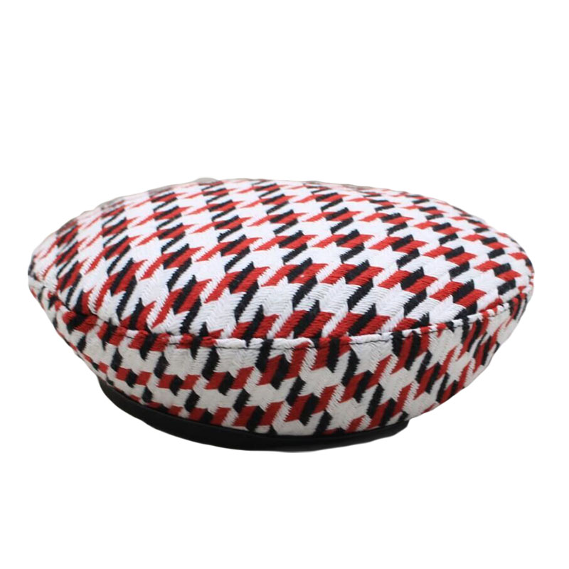 

Berets Autumn Winter Elegant Lady Women Fashion Houndstooth Hats For Black White Bonia Caps Female Beanie Gorras, Red
