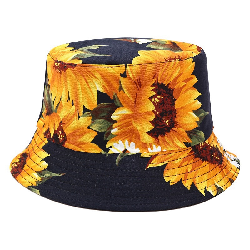 

Printed Sunflower Bucket Hat Caps Fisherman Panama Cotton Layer Fabric Sun Hats Casual Unisex Fashion Caps Panama Flat Hats Navy, Navy blue