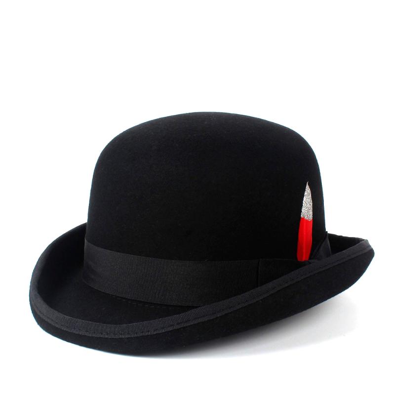 

100% Wool Women's Men's Black Brown Bowler Felt Hats Steampunk 4Size S M L XL
