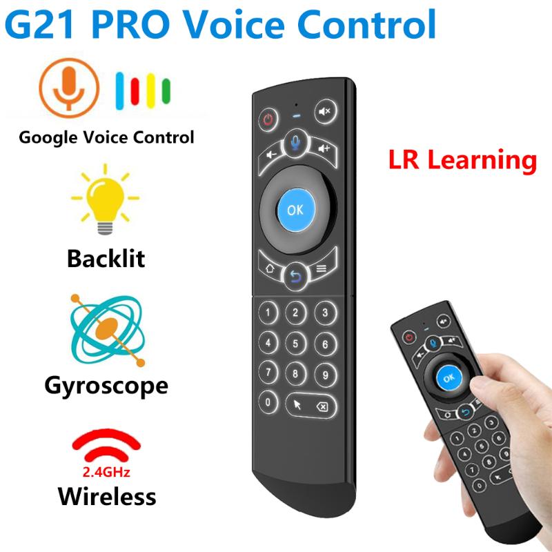 

G21 PRO Backlit Gyro IR Learning Wireless Air Mouse 2.4G Smart Voice Remote Control for X96 Mini H96 MAX Android TV Box vs G10