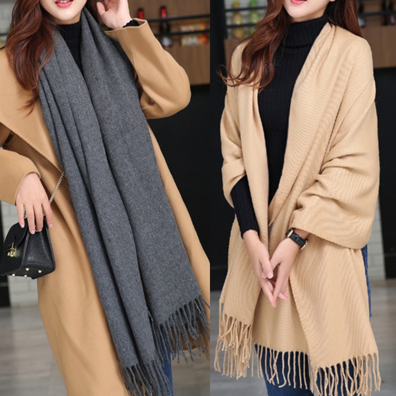 

Fashion Blend Cashmere Adult Tassel Scarves Warm Cold Winter Shawl For Men Women 5 Colors