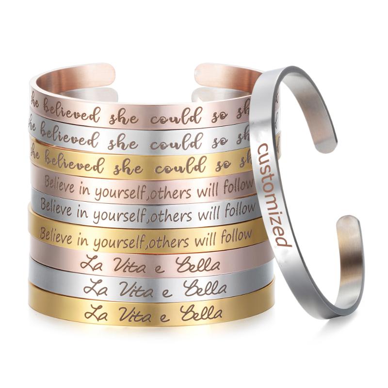 

Stainless Steel Mantra Bracelet Positive Inspirational Quote Handmade Cuff Engraved Bangle Bracelet For Women Best Gift